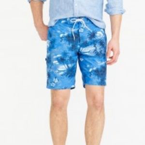 J. Crew Blue Palm Tree Swim Trunks 36